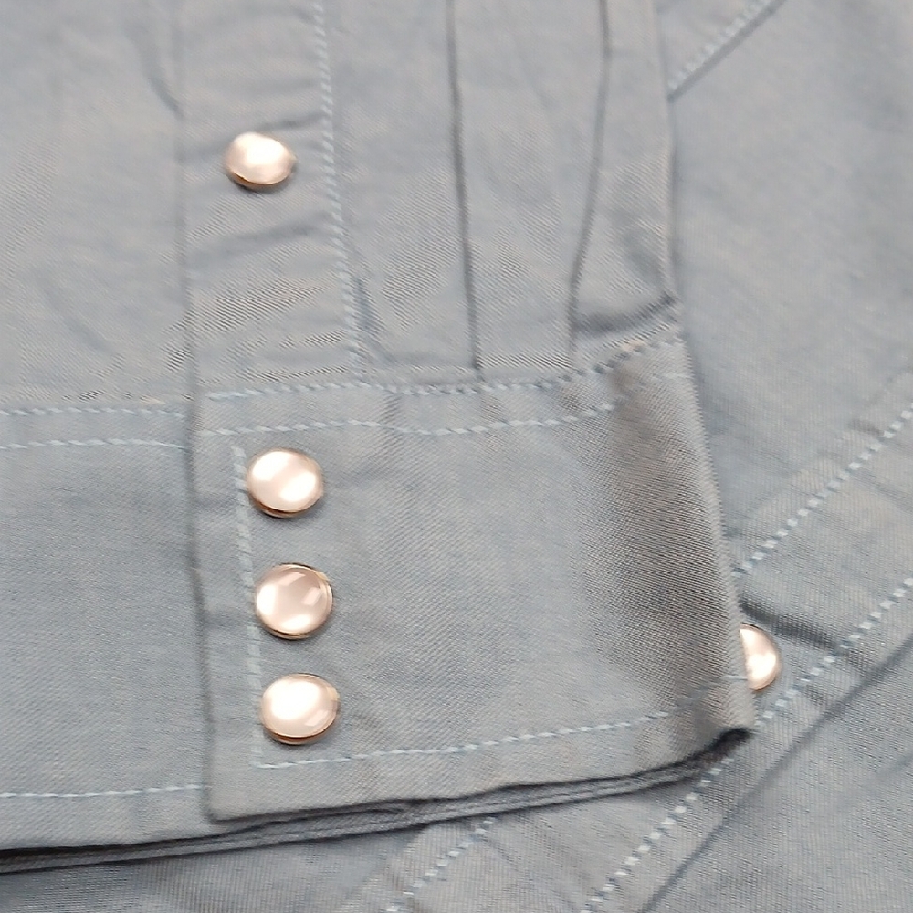 Casual Light Blue Snap-Front Button Down Shirt by - Picture 5 of 11